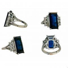 Vintage 8 56 carat Vivid Blue Sapphire and Trapezoid Diamond Ring in Platinum - 3500000