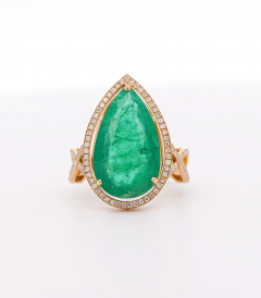 Vintage 9 Carat Pear Cut Zambian Emerald Diamond Halo Ring Jacket in 18K Gold - 3641824