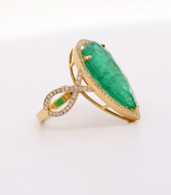 Vintage 9 Carat Pear Cut Zambian Emerald Diamond Halo Ring Jacket in 18K Gold - 3641874