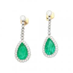 Vintage AGL Certified 10 Carat Colombian Emerald Pear Cut Drop Earring - 3552614