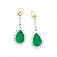 Vintage AGL Certified 10 Carat Colombian Emerald Pear Cut Drop Earring - 3552628