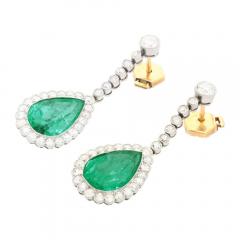 Vintage AGL Certified 10 Carat Colombian Emerald Pear Cut Drop Earring - 3552631