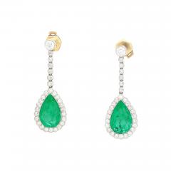 Vintage AGL Certified 10 Carat Colombian Emerald Pear Cut Drop Earring - 3610488