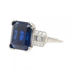 Vintage AGL Certified 6 80 Carat No Heat Blue Sapphire and Diamond Platinum Ring - 3552818