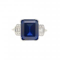 Vintage AGL Certified 6 80 Carat No Heat Blue Sapphire and Diamond Platinum Ring - 3610502