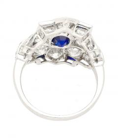 Vintage AGL Certified No Heat Blue Sapphire and Old Euro Cut Diamond Ring - 3552521