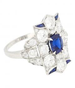 Vintage AGL Certified No Heat Blue Sapphire and Old Euro Cut Diamond Ring - 3552523
