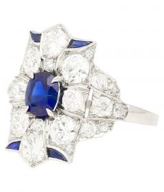 Vintage AGL Certified No Heat Blue Sapphire and Old Euro Cut Diamond Ring - 3552524