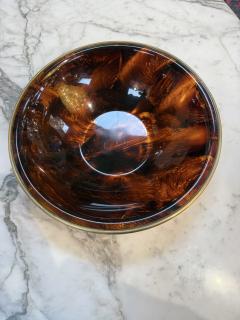 Vintage Amber Swirl Glass Bowl with Brass Rim - 4581384
