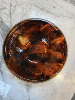 Vintage Amber Swirl Glass Bowl with Brass Rim - 4581385
