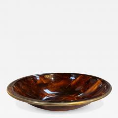 Vintage Amber Swirl Glass Bowl with Brass Rim - 4583375