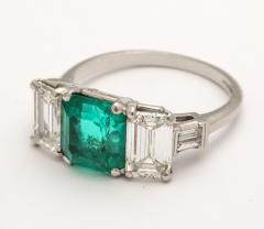 Vintage Art Deco Emerald and Diamond Platinum Ring - 225472