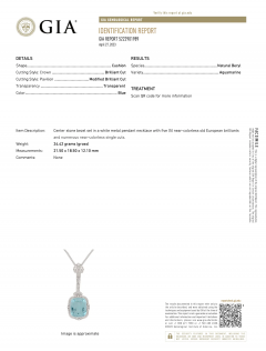 Vintage Art Deco Era GIA Certified Aquamarine and Old Euro Cut Diamond Necklace - 3548119