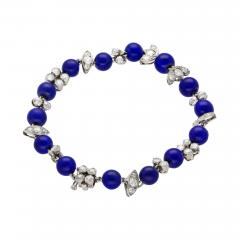 Vintage Art Deco Era Lapis Diamond Platinum Bracelet - 3610316