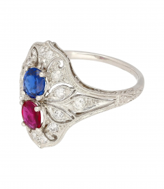 Vintage Art Deco Platinum 1 21 Carat Pink Ruby and Blue Sapphire Ring - 3638901