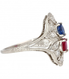 Vintage Art Deco Platinum 1 21 Carat Pink Ruby and Blue Sapphire Ring - 3638904