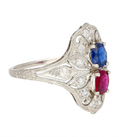 Vintage Art Deco Platinum 1 21 Carat Pink Ruby and Blue Sapphire Ring - 3638905