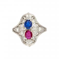 Vintage Art Deco Platinum 1 21 Carat Pink Ruby and Blue Sapphire Ring - 3639832