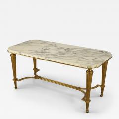 Vintage Art Deco Style Brass and White Marble Coffee Table - 4222037