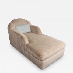 Vintage Art Deco Style Chaise Lounge in Taupe Chenille with Ebonized Plinth Feet - 4795913