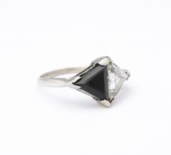 Vintage Art Deco Triangular Diamond and Onyx Platinum Ring - 2506019