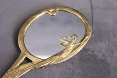 Vintage Art Nouveau Style Hand Mirror with Gilded Brass Frame - 3525061