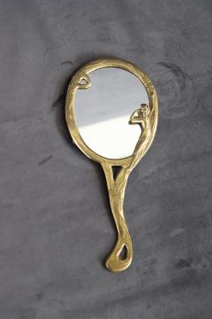 Vintage Art Nouveau Style Hand Mirror with Gilded Brass Frame - 3525062