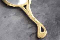 Vintage Art Nouveau Style Hand Mirror with Gilded Brass Frame - 3525063