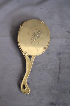 Vintage Art Nouveau Style Hand Mirror with Gilded Brass Frame - 3525066