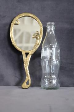 Vintage Art Nouveau Style Hand Mirror with Gilded Brass Frame - 3525067