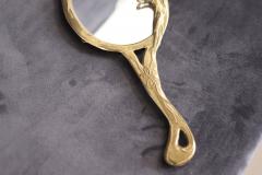 Vintage Art Nouveau Style Hand Mirror with Gilded Brass Frame - 3525068