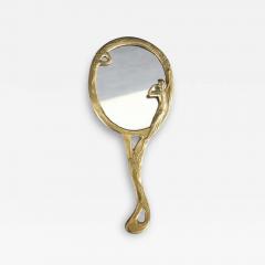 Vintage Art Nouveau Style Hand Mirror with Gilded Brass Frame - 3530021
