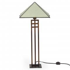 Vintage Arts Crafts Cut Steel Slag Glass Table Lamp - 1104231