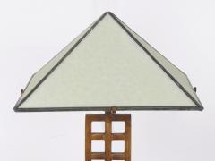 Vintage Arts Crafts Cut Steel Slag Glass Table Lamp - 1104239