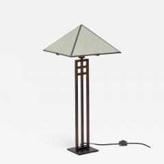 Vintage Arts Crafts Cut Steel Slag Glass Table Lamp - 1104278