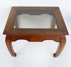 Vintage Asian Inspired Wood Side Tables with inset Beveled Glass Tops - 4045359