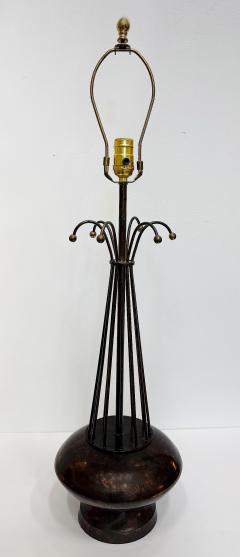 Vintage Atomic Age Inspired Table Lamps Hammered Shade in Brass Pair - 4375513