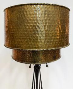 Vintage Atomic Age Inspired Table Lamps Hammered Shade in Brass Pair - 4375516