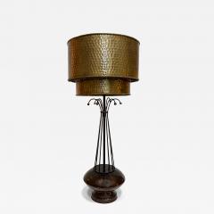 Vintage Atomic Age Inspired Table Lamps Hammered Shade in Brass Pair - 4379234