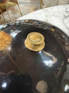 Vintage Black Dome Table Lamp with Brass Stem 1950s - 4607715