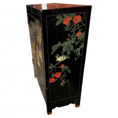 Vintage Black Lacquer Chinoiserie Painted Cabinet with Greek Key Accents - 4511347