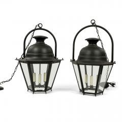 Vintage Black Painted Hexagonal Street Lantern - 2299177