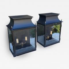 Vintage Black Tole Lantern Form Indoor Outdoor Wall Light Sconces - 1873588