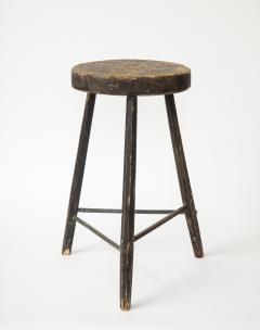 Vintage Black Tripod Stool with Hewn Wood Top - 1937330