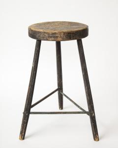 Vintage Black Tripod Stool with Hewn Wood Top - 1937332