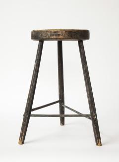 Vintage Black Tripod Stool with Hewn Wood Top - 1937333