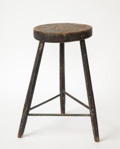 Vintage Black Tripod Stool with Hewn Wood Top - 1937334