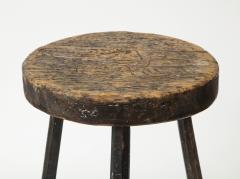 Vintage Black Tripod Stool with Hewn Wood Top - 1937335