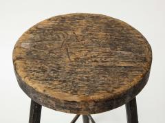 Vintage Black Tripod Stool with Hewn Wood Top - 1937340