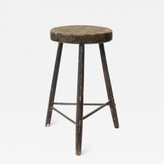 Vintage Black Tripod Stool with Hewn Wood Top - 1938408